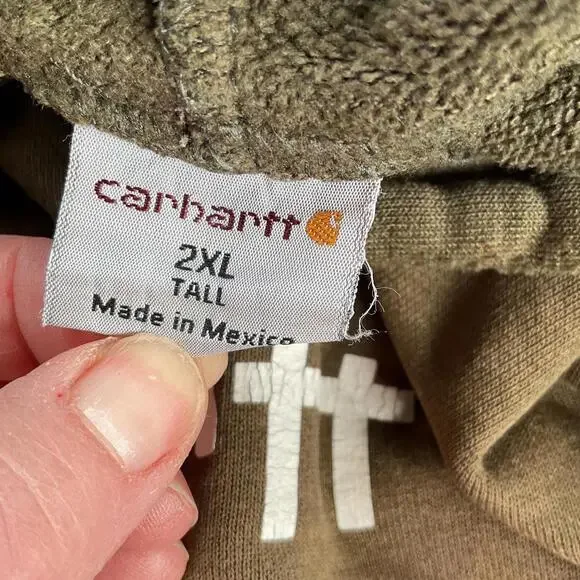 Vintage Carhartt Spell-Out Hoodie - Olive Green Rare 2XL - Picture 9 of 9